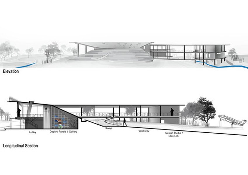Section and Elevation drawing of the Art & Innovation Hub
