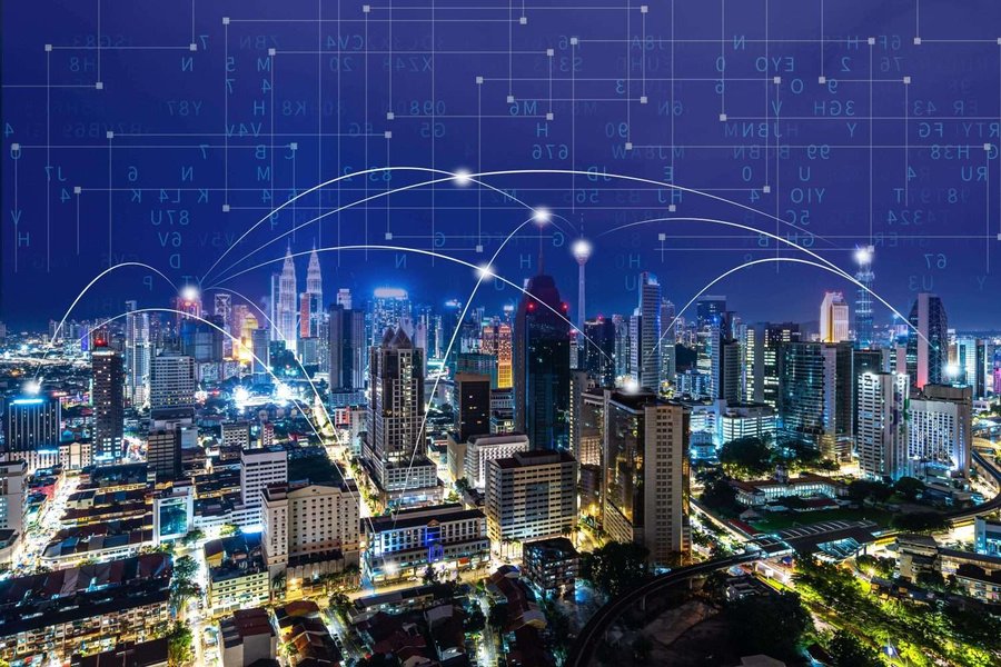 modern cityscape technology digital interface
