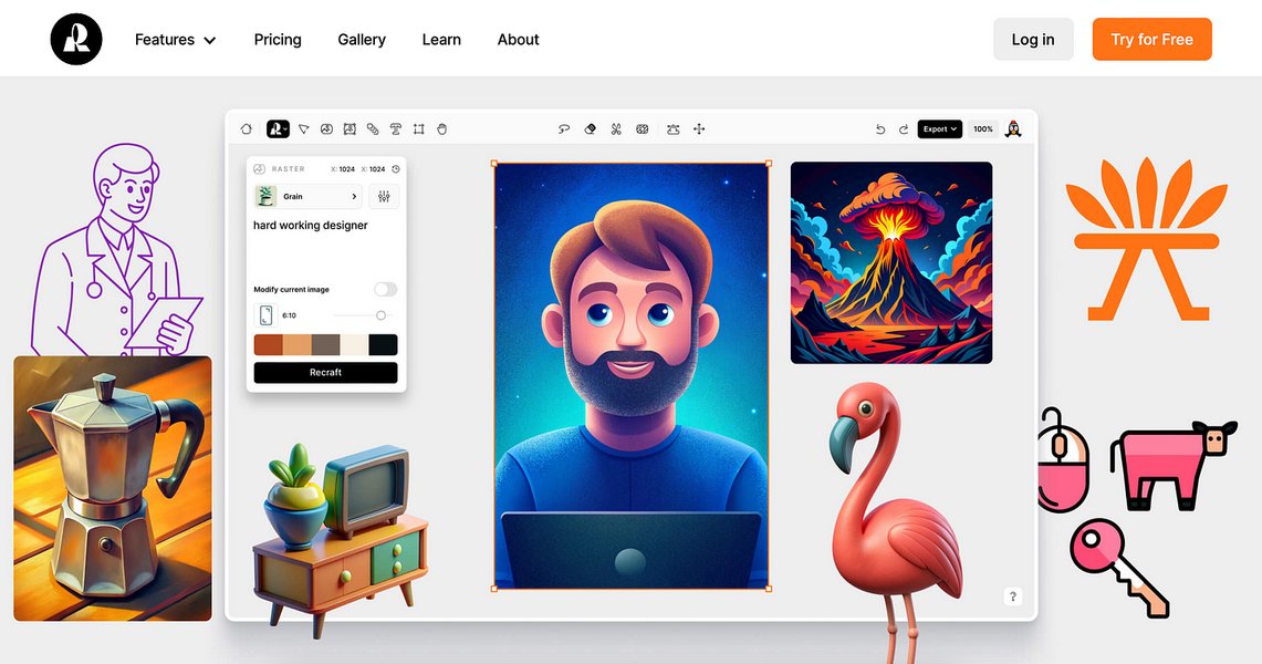 An illustration depicting AI-powered vector icon and illustration design, showing abstract shapes and digital tools.