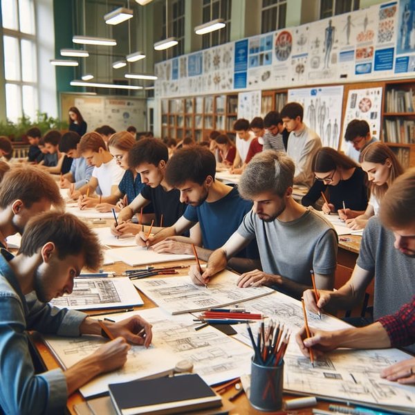 Design students collaborating in a workshop setting
