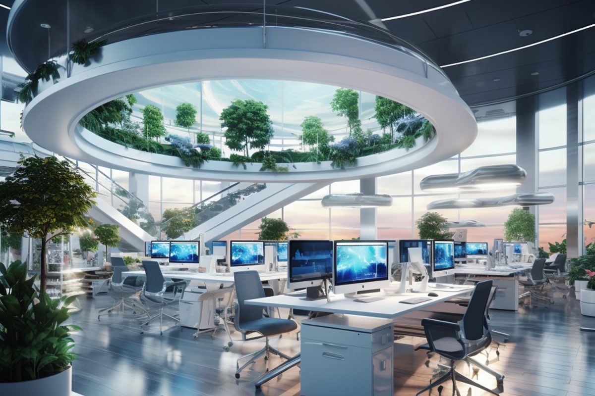 corporate building with AI technology