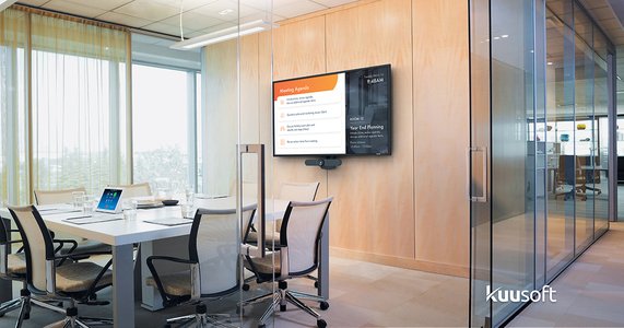 modern office meeting with digital screens