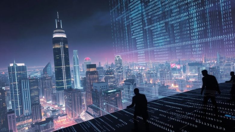futuristic cityscapes digital network security