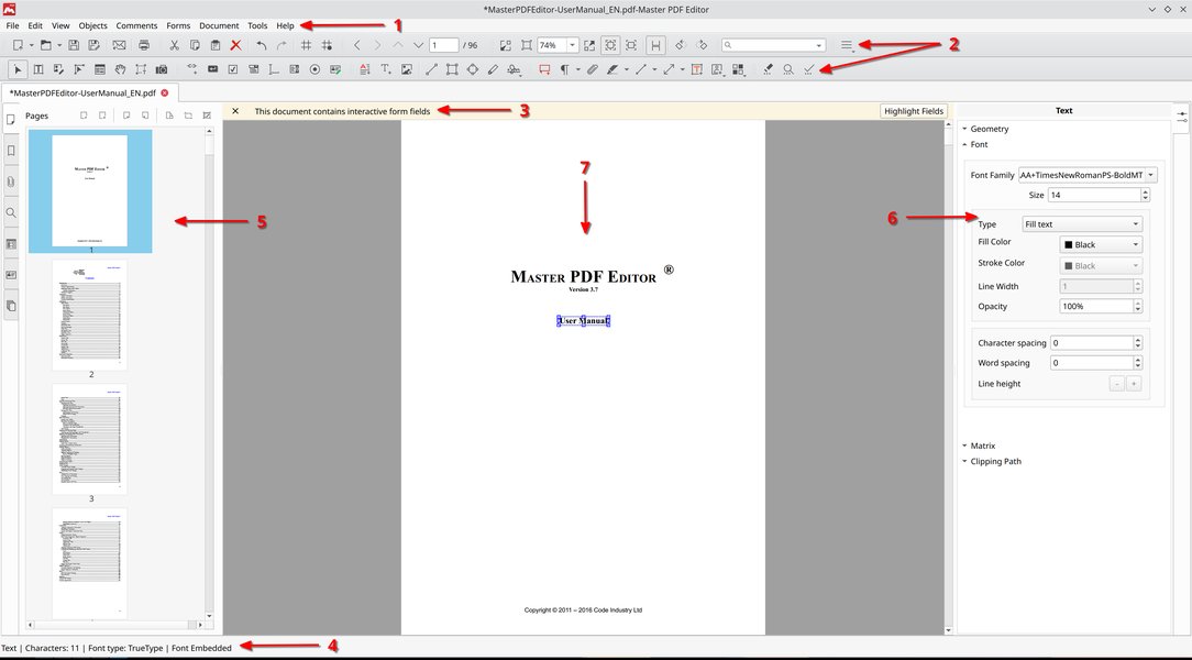 Workspace interface of Master PDF Editor