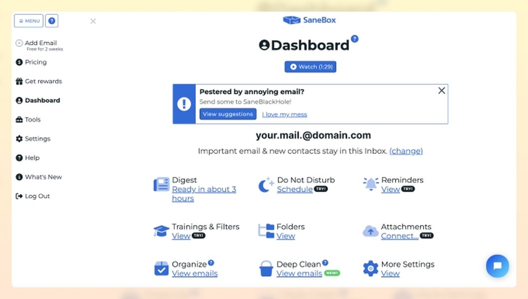 Dashboard eines AI Email Organizers