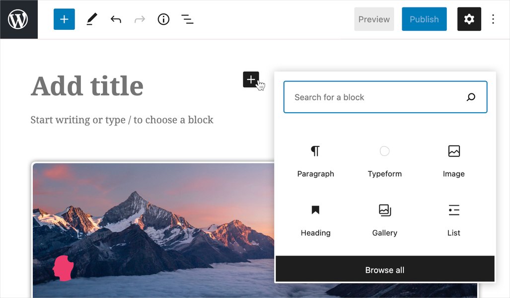 Gutenberg editor interface