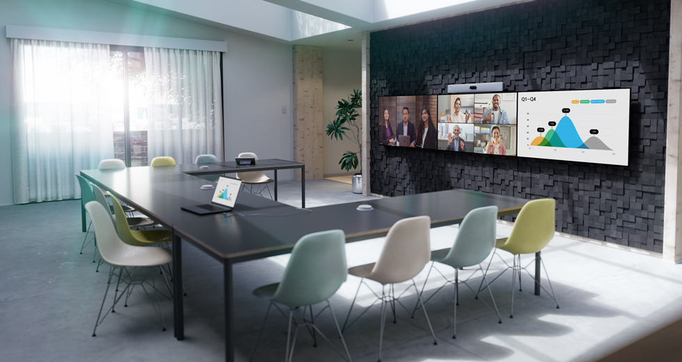 tech startup workspace with modern AI screens