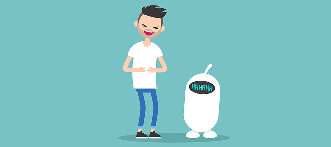 Robot character telling a joke