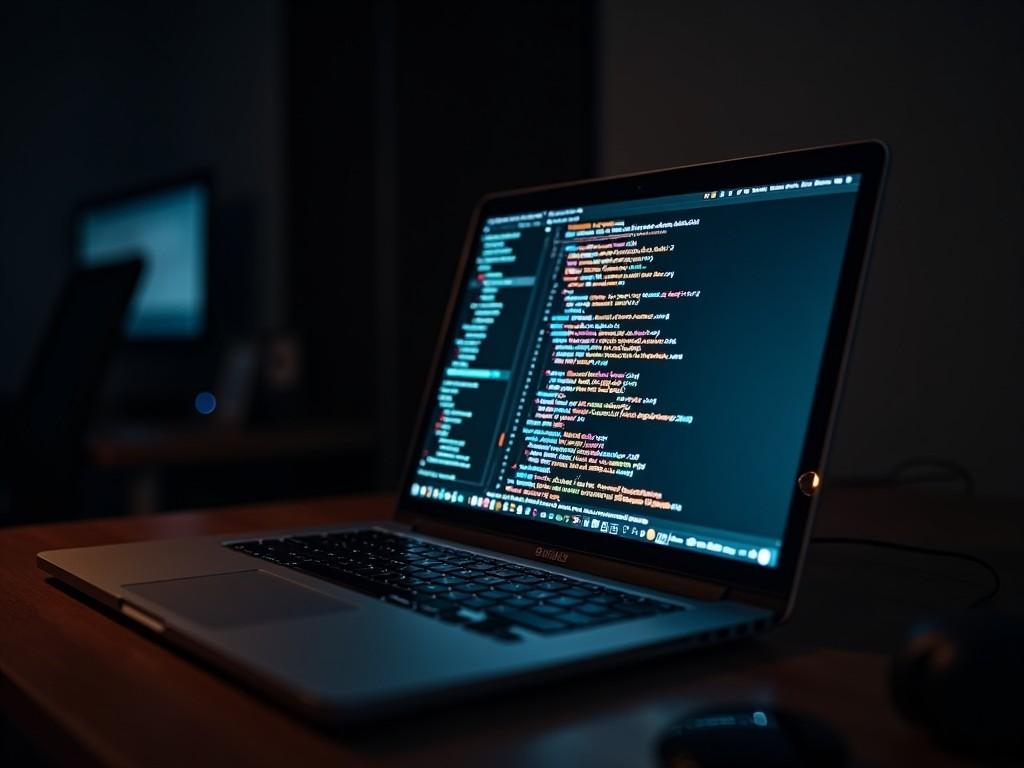 code editor desk with laptop