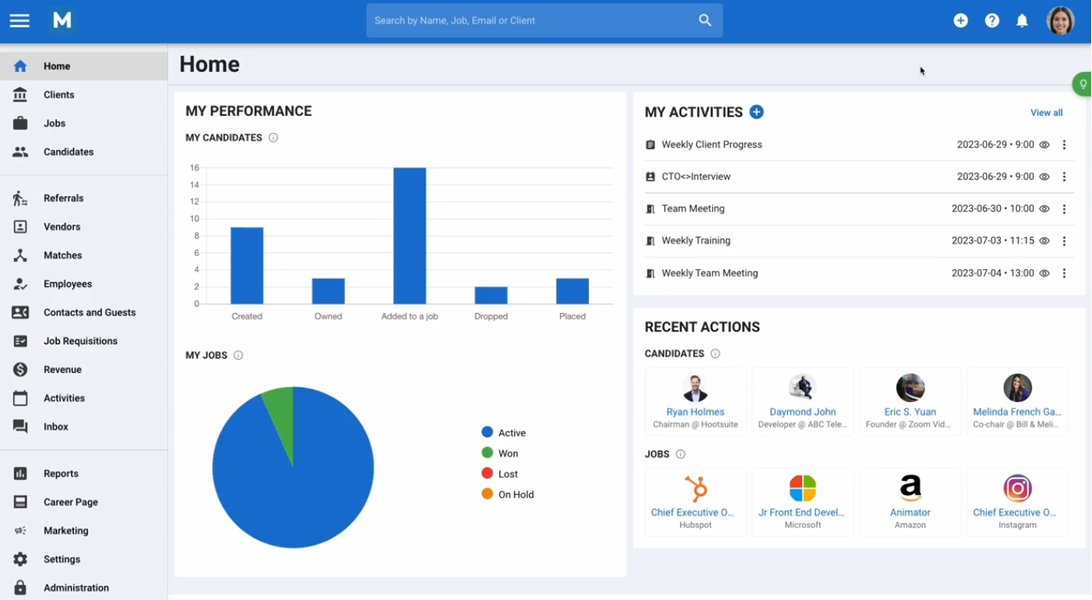 Manatal's recruitment software dashboard