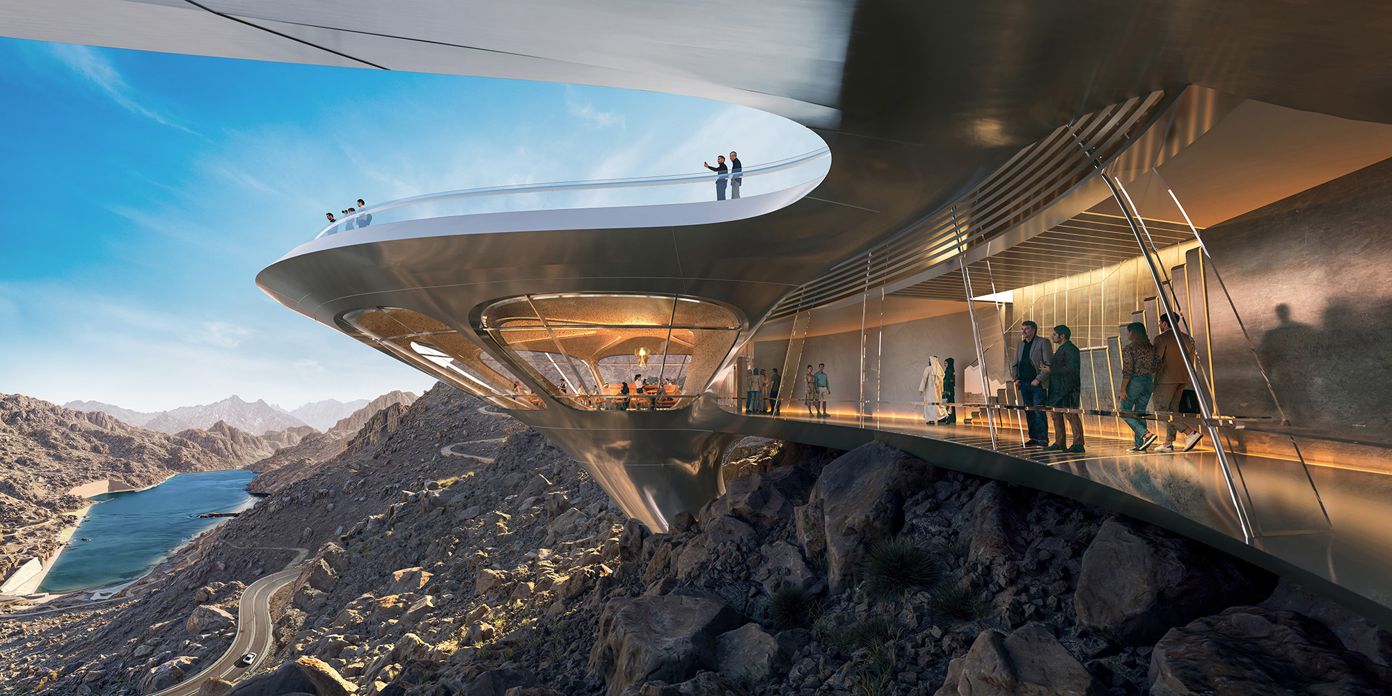 mountain landscape with futuristic technology