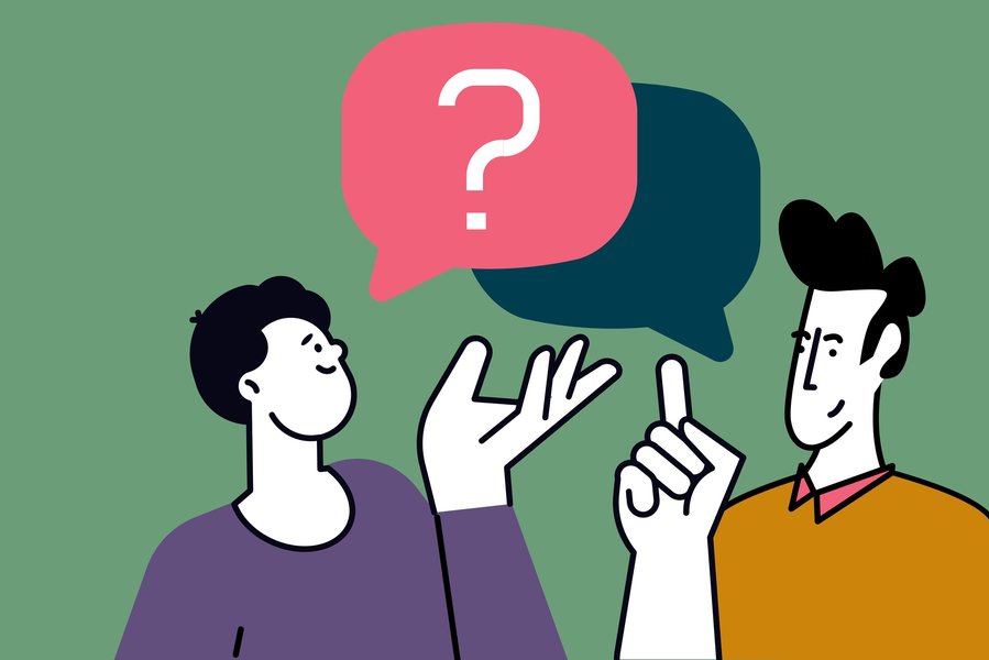 Illustration of two individuals engaged in a face-to-face conversation, highlighting direct interaction.