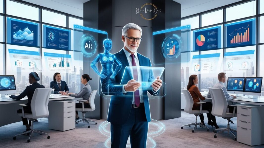AI supporting leadership in a modern office
