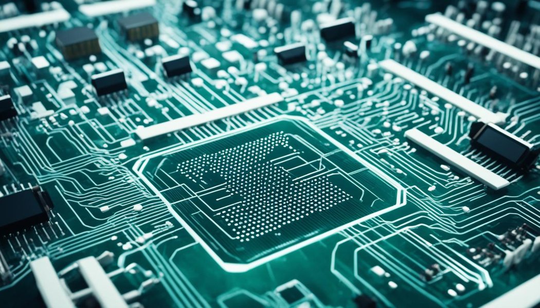 A depiction of AI and VLSI integration in chip design.
