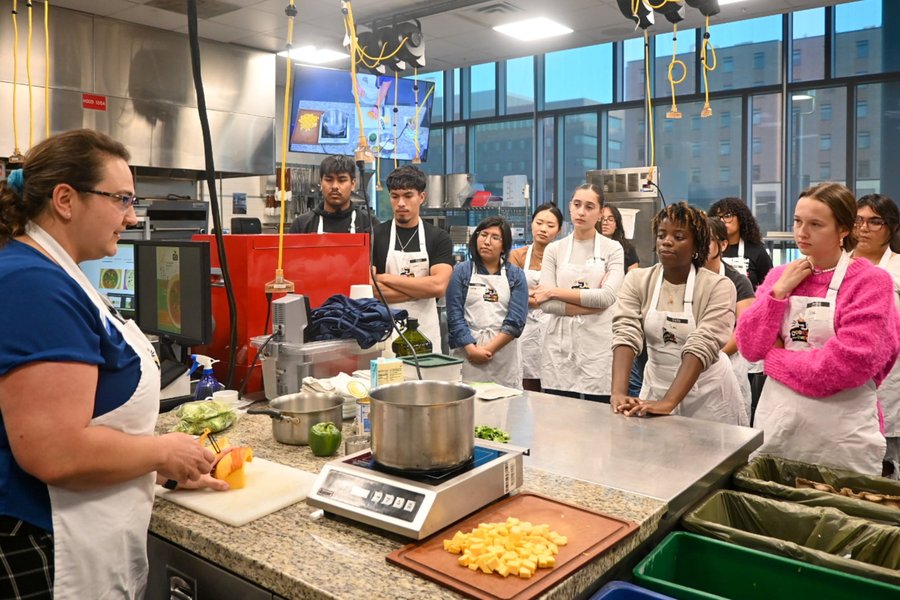 culinary kitchen with students