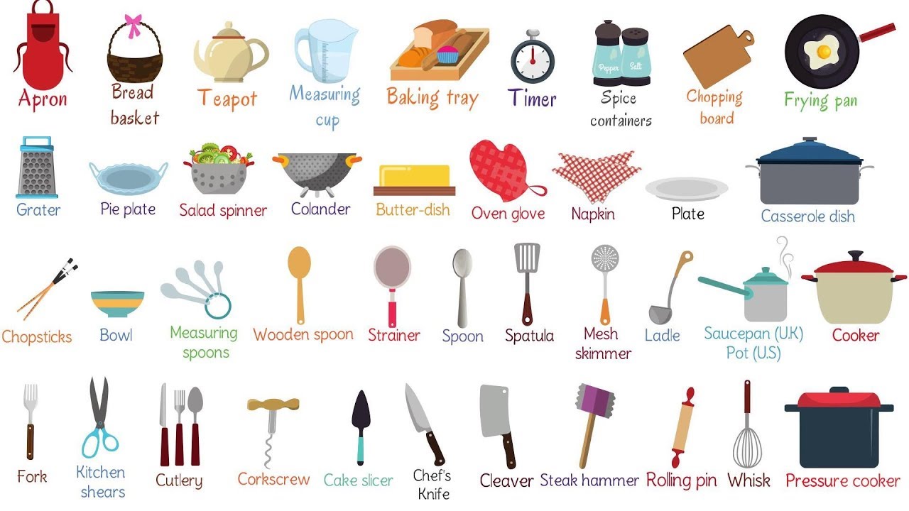 cookery kitchen utensils and writing tools
