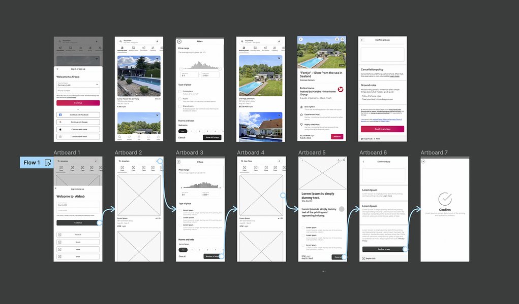 Example of low-fidelity wireframes mapping out app structure.