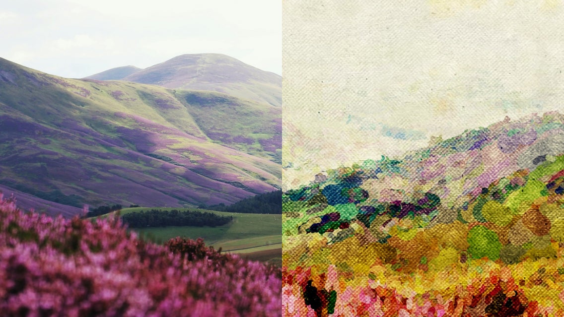 scenic landscape with abstract objects