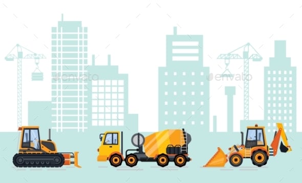 construction tools and cityscape