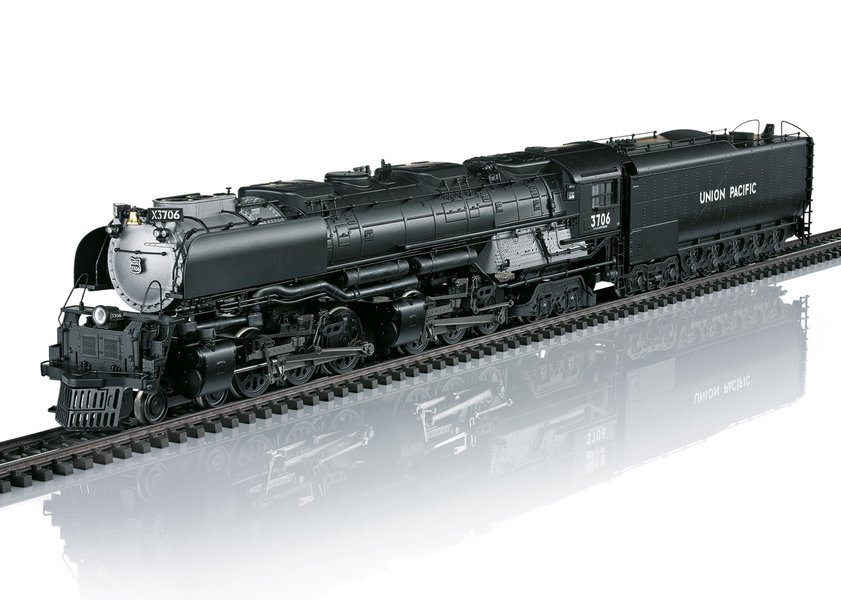 Modell einer US-Güterzug-Dampflokomotive mit Öl-Schlepptender