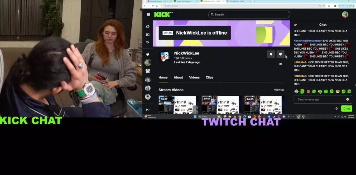 Amouranth arguing with Nick Lee during a livestream