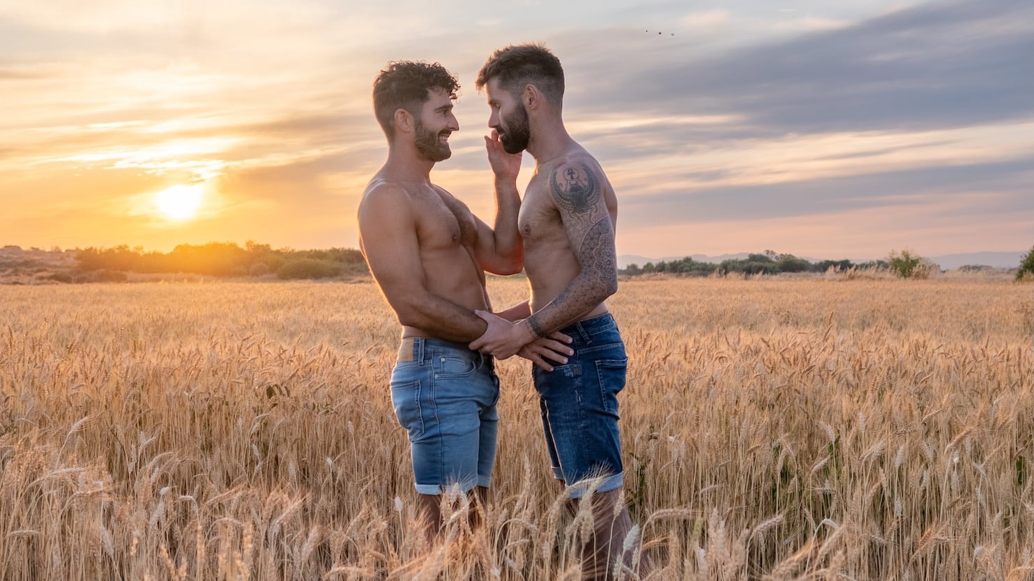 gay couple intimate moments scenery