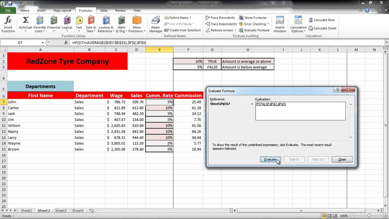 analyse evaluation expressions excel
