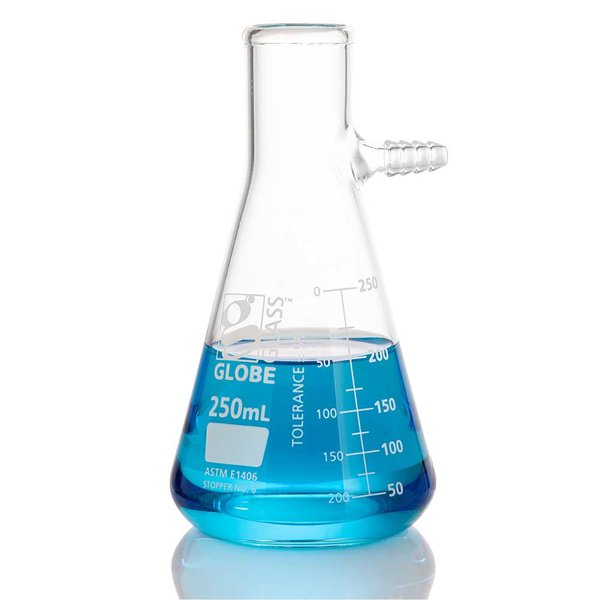 Laboratory glassware with colored liquids