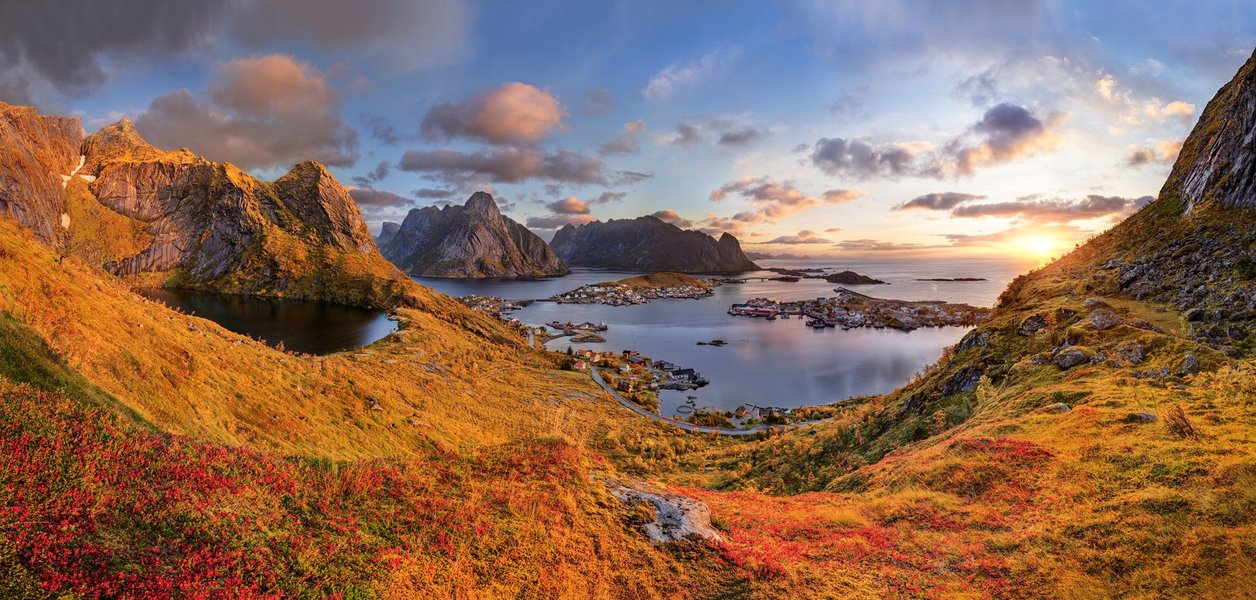 Autumn scene in Reine, Lofoten Islands, Norway