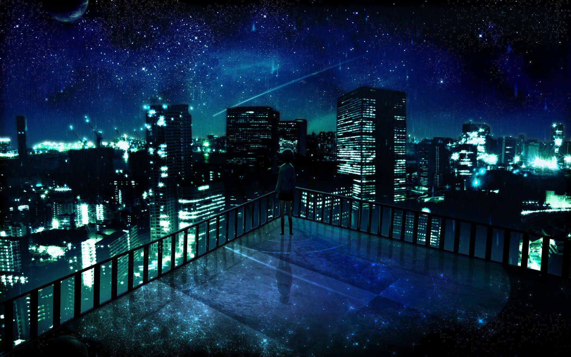 anime scenic balcony with rain