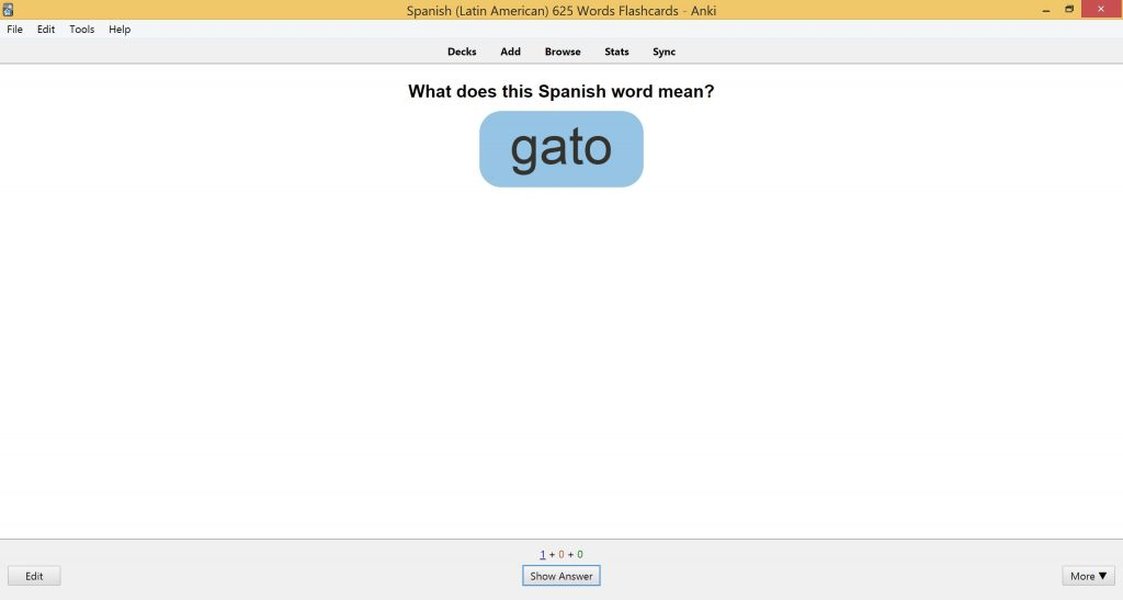 Anki flashcard example showing 'gato' (cat)