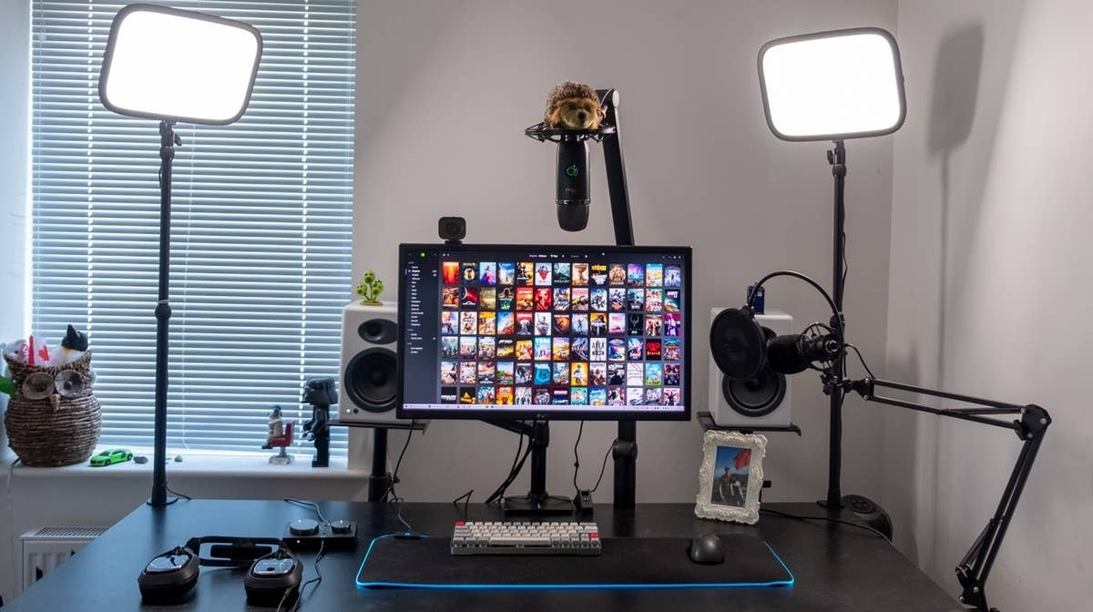 computer setup with camera and microphone