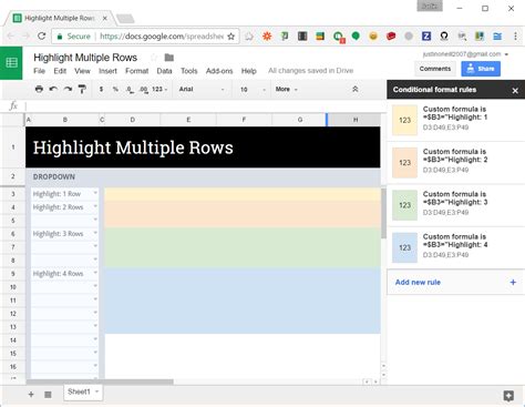 excel - Google Sheets: Conditional formatting on Multiple Rows based on ...