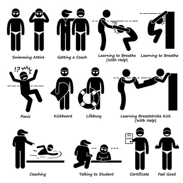 Instructor enseñando a nadar a un adulto