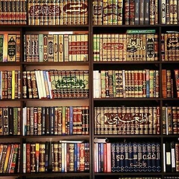 مكتبة مليئة بالكتب العربية