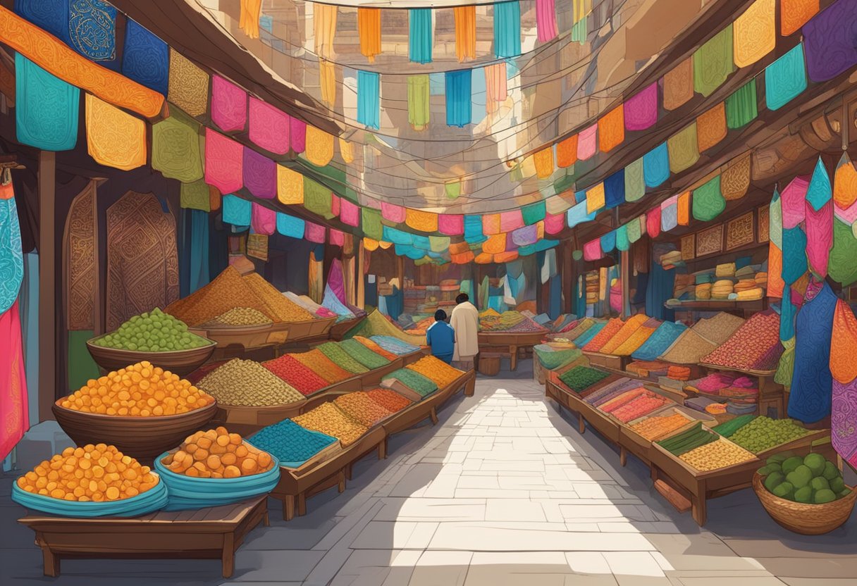 vibrant arabic calligraphy and traditional scenery