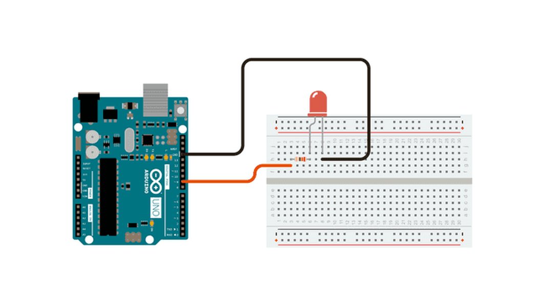 Esquema de conexiones para el control de un LED con Arduino. Esquema de conexión de un LED con resistencia a un pin PWM de Arduino.