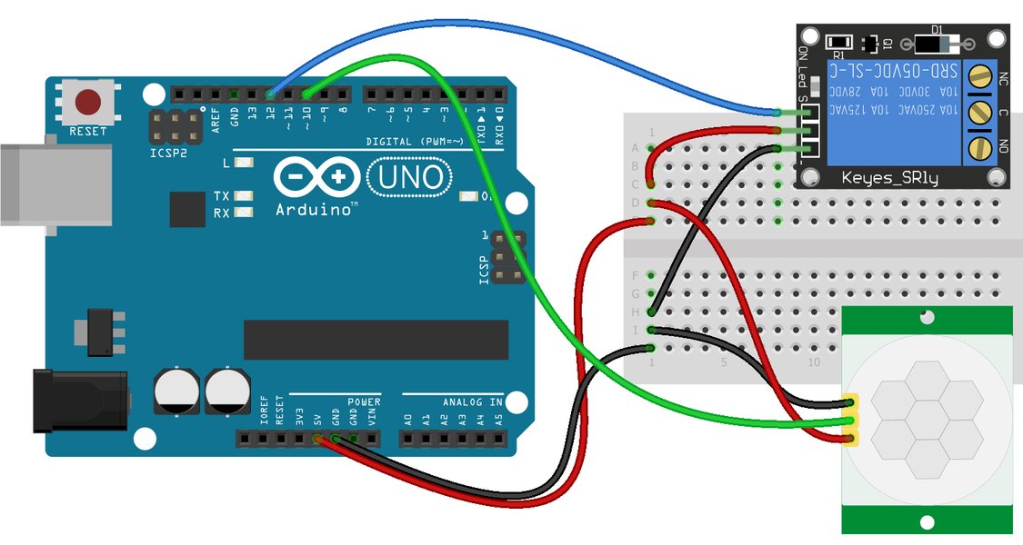Diagrama de conexión básico entre un sensor PIR, un Arduino y un LED. Diagrama de conexión básico entre un sensor PIR, un Arduino y un LED.