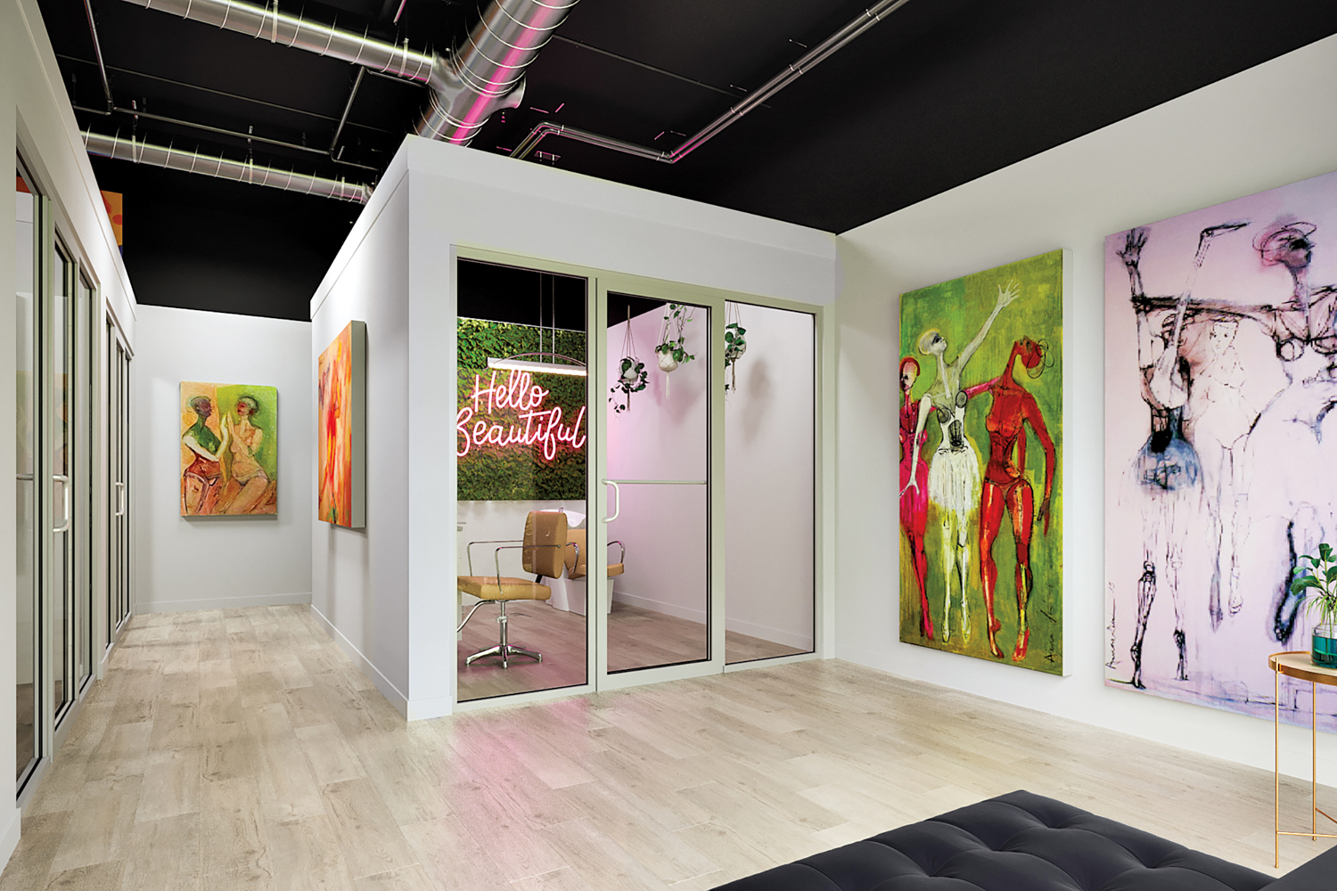 vibrant art gallery interior
