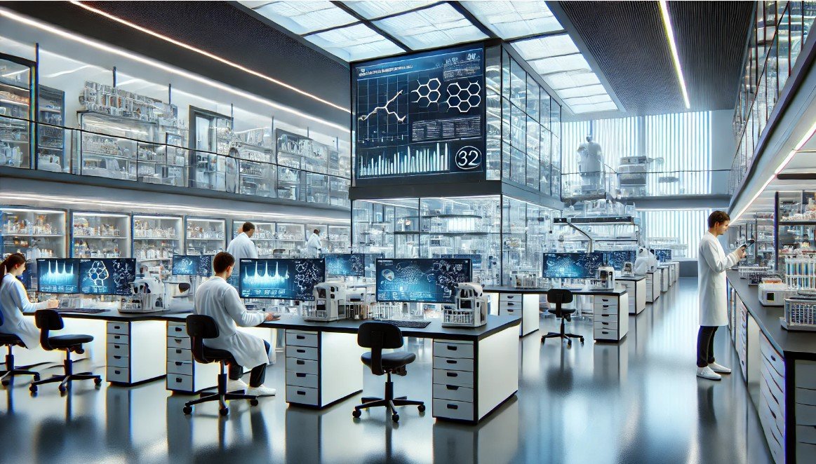 modern lab equipment and futuristic biotech facilities