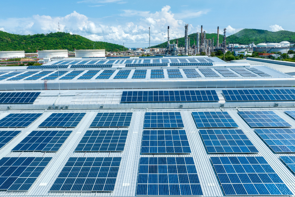 solar panels, machinery and equipment in business setting