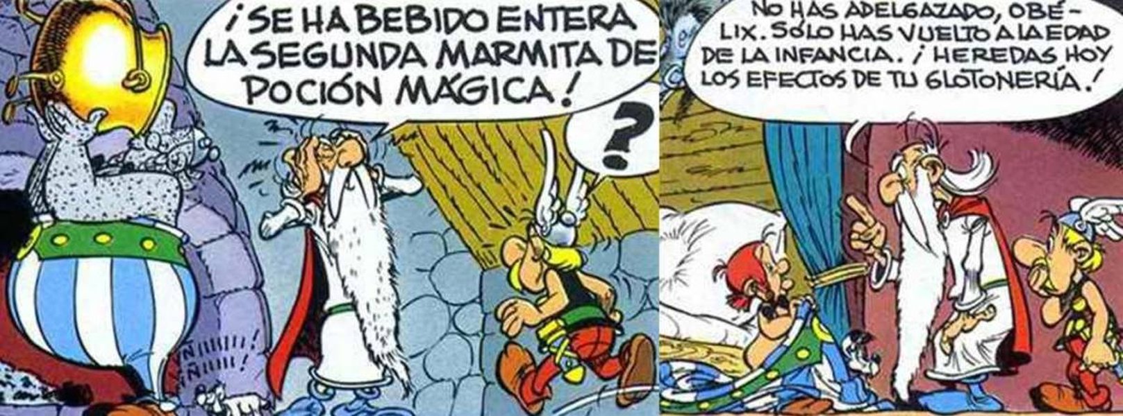 Obélix cayendo en la poción mágica