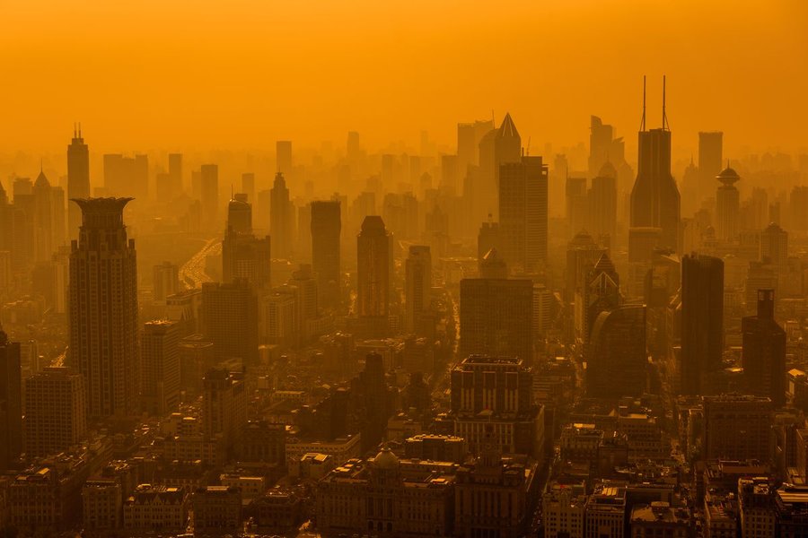 polluted urban skyline