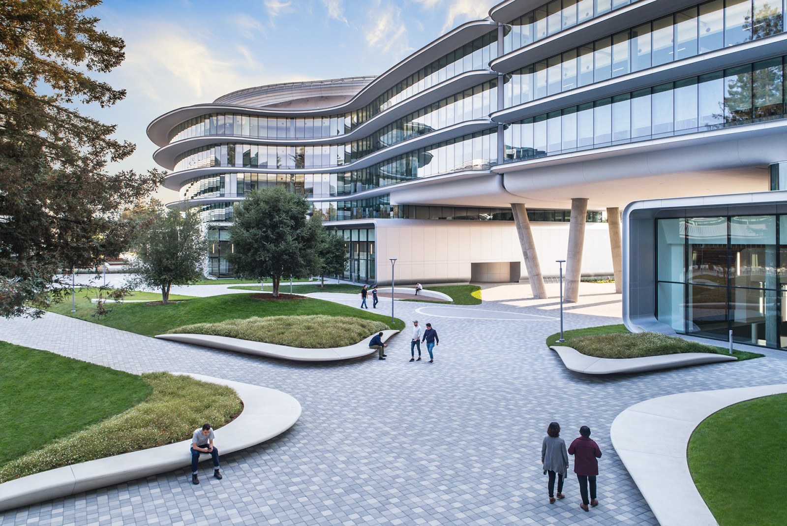 urban campus building with people