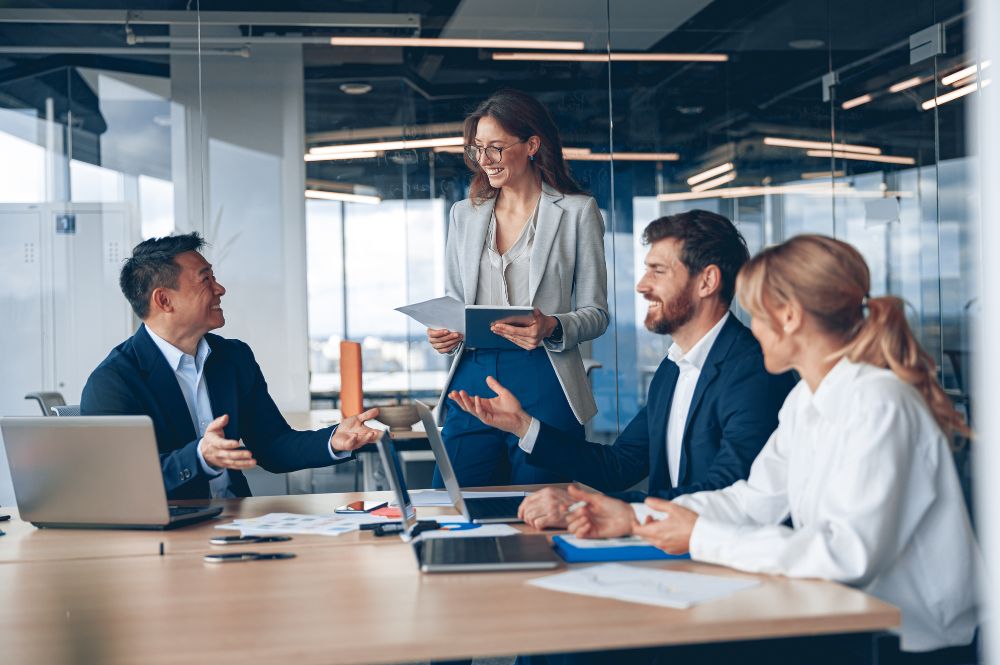 auditors team meeting in modern office