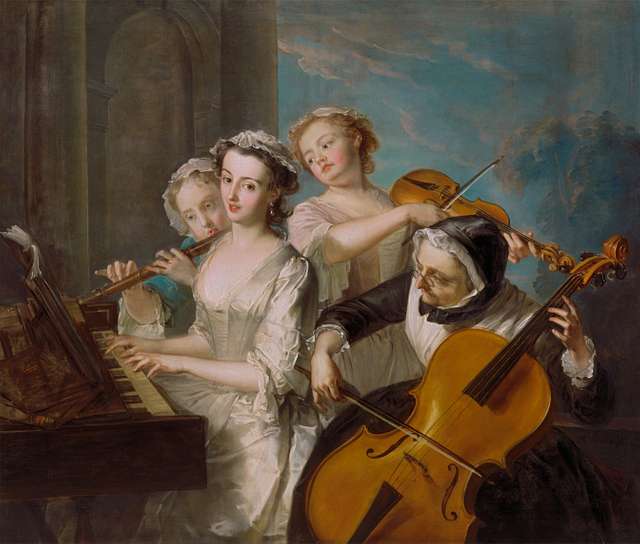 portrait of historic murals and musical instruments