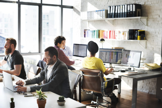 modern office building and teamwork