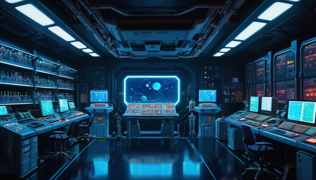 futuristic computer lab with ai instruments