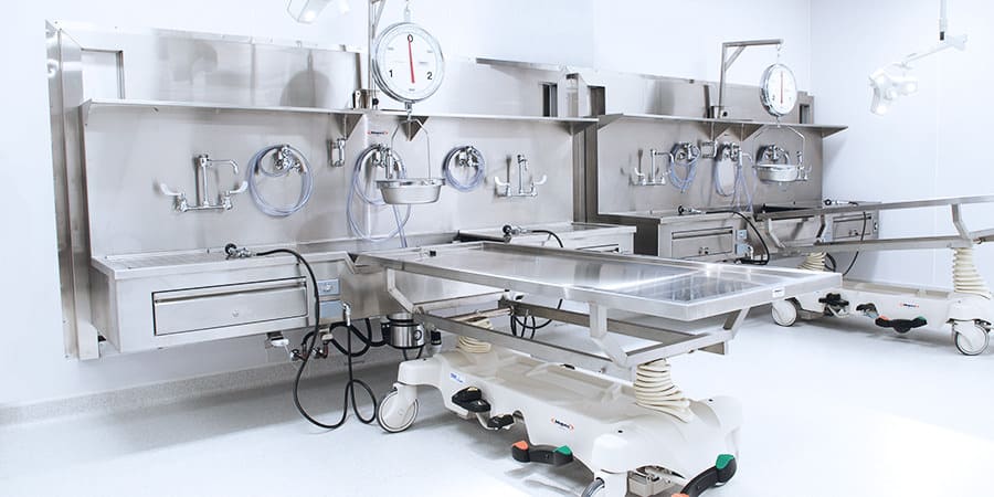 forensic autopsy room with equipment