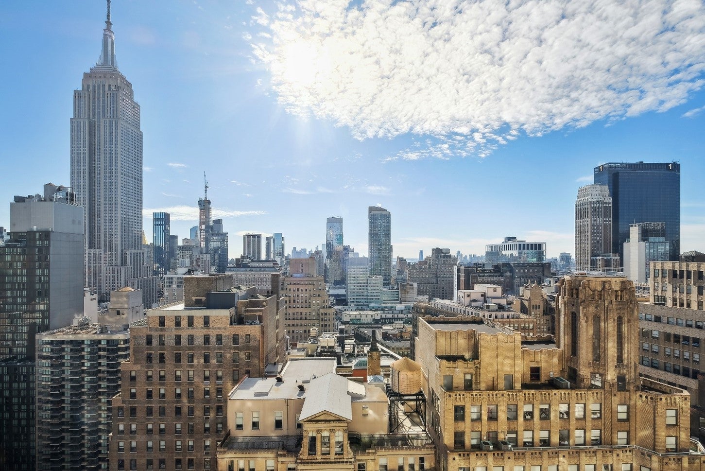 scenic view of office buildings and urban skyline